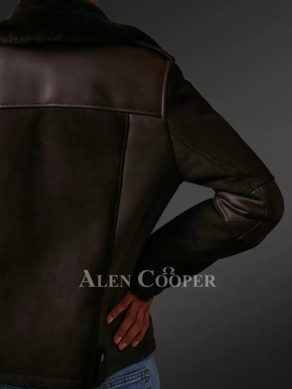 Coffee Brown Sheepskin Shearling Jacket in Suede Nappa Finish - Image 2