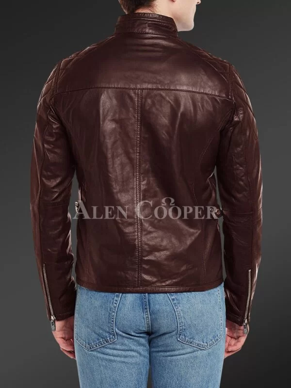 Men’s Iconic Black Short Real Leather Jacket with Quilted Shoulder - Image 11