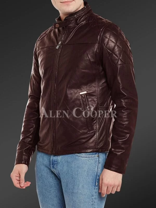 Men’s Iconic Black Short Real Leather Jacket with Quilted Shoulder - Image 7