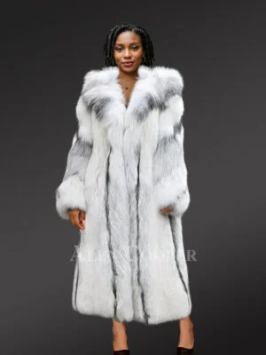 Cross Fox Fur Long Coat for Women