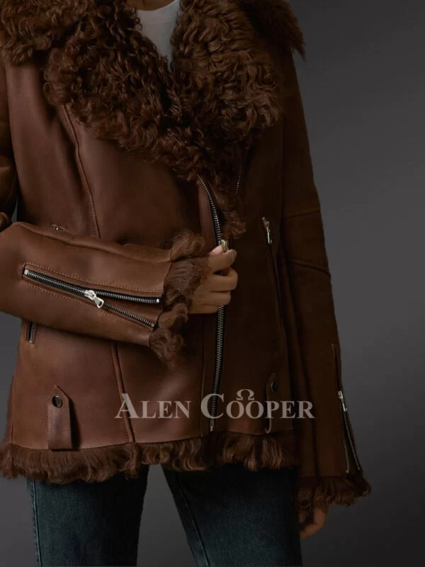 Dark Brown Sheepskin Shearling Jacket for Women - Image 2