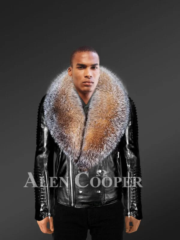 Detachable Scandinavian crystal fox fur Biker Jackets for men