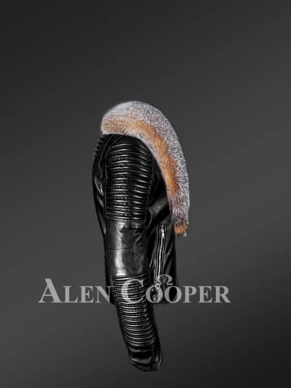 All-Occasion Detachable Scandinavian Crystal Fox Fur Biker Jackets for Men - Image 4