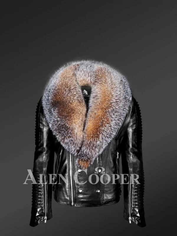 All-Occasion Detachable Scandinavian Crystal Fox Fur Biker Jackets for Men - Image 3