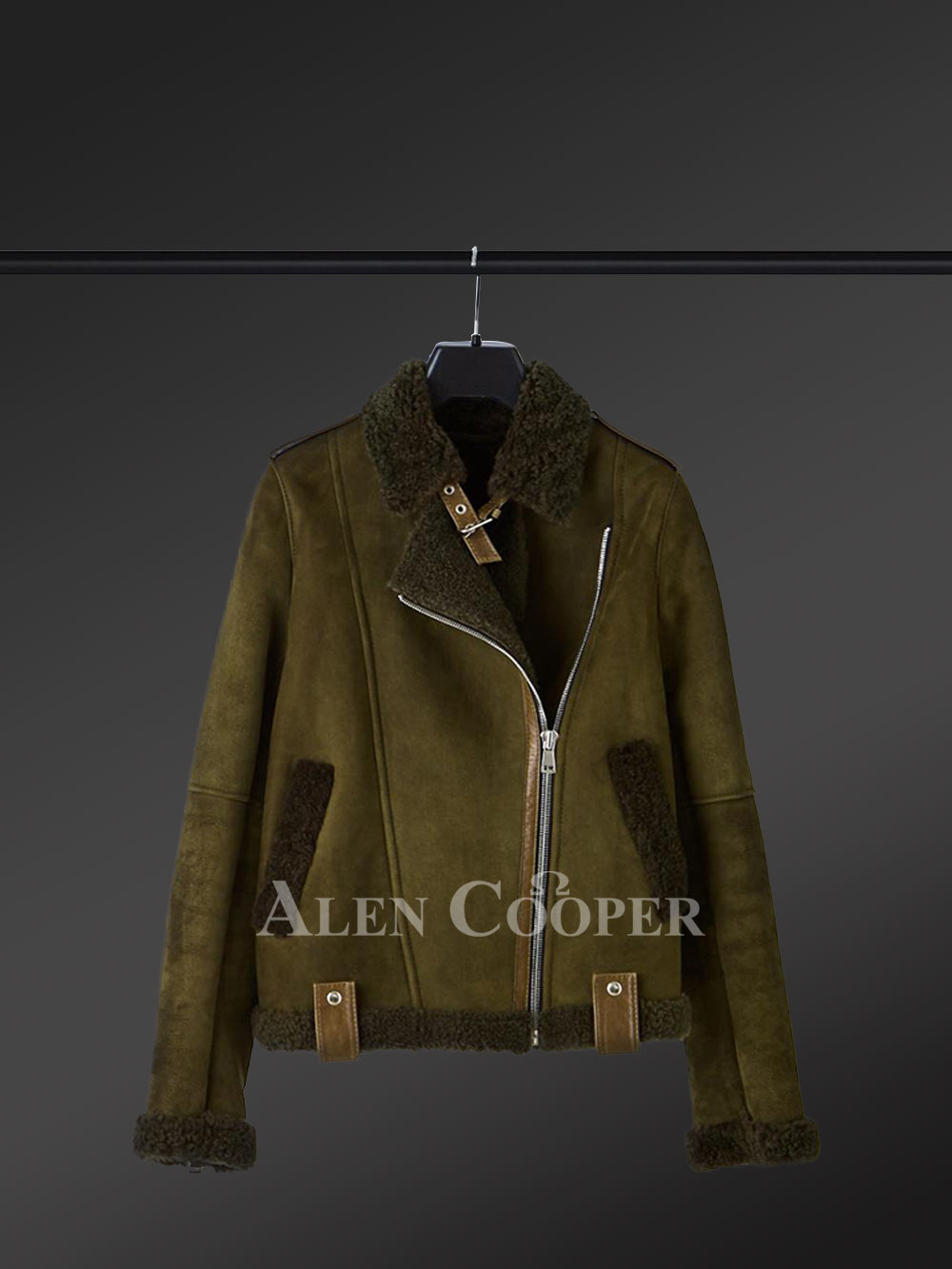 Olive shearling jacket top