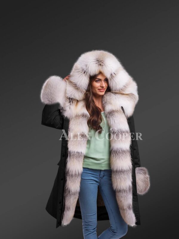 Dressing Code For Ladies with Blue Frost Fox Fur Hybrid Black Parka Convertibles with Fox Liner
