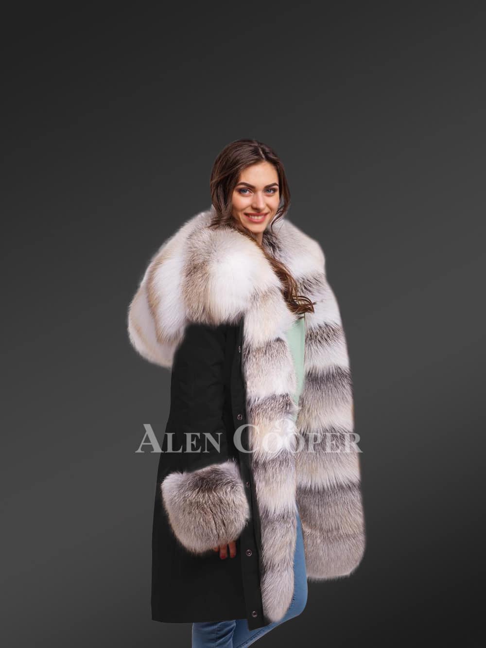 Dressing Code For Ladies with Blue Frost Fox Fur Hybrid Black Parka Convertibles with Fox Liner - Image 6