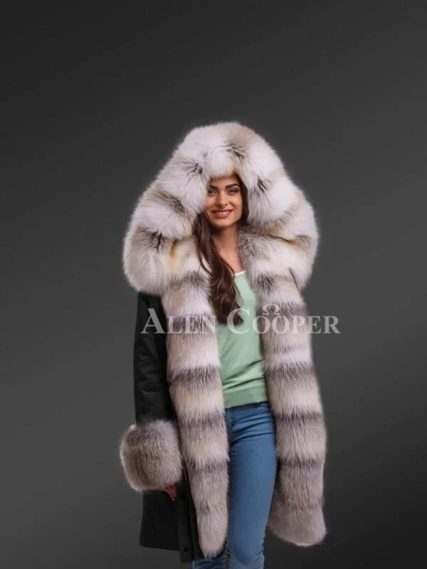Dressing Code For Ladies with Blue Frost Fox Fur Hybrid Black Parka Convertibles with Fox Liner - Image 3