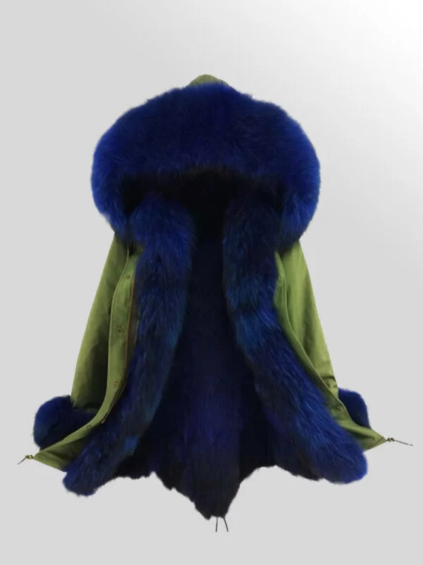 Elegant Fox Fur Parka with Detachable Fox Fur Hood in Olive