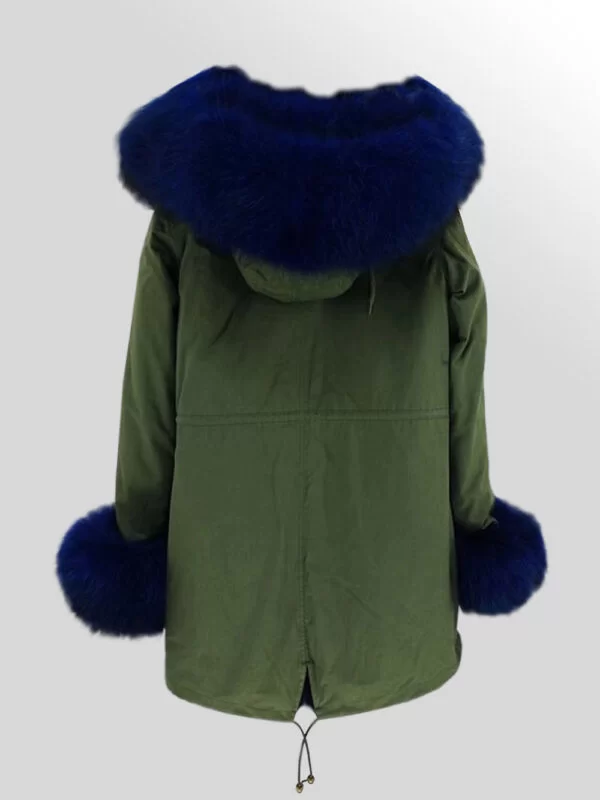 Elegant Fox Fur Parka with Detachable Fox Fur Hood in Olive - Image 2