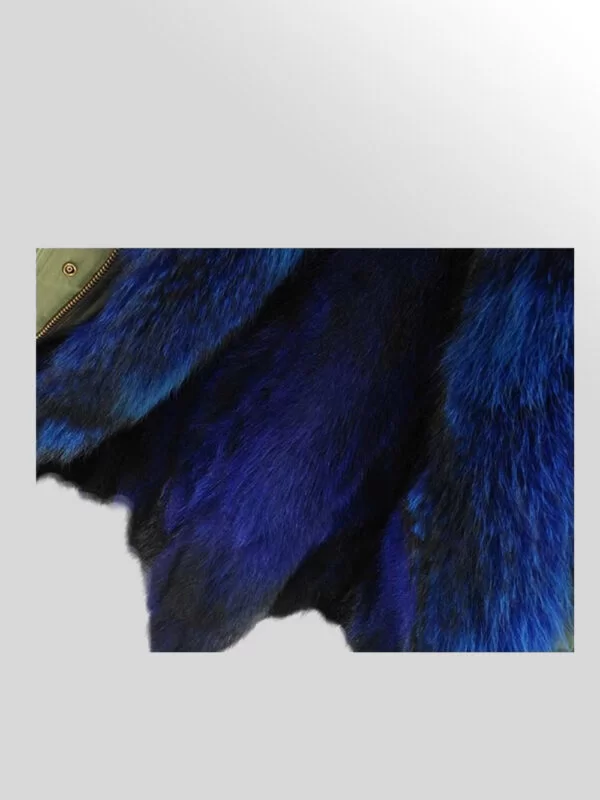 Elegant Fox Fur Parka with Detachable Fox Fur Hood in Olive - Image 3