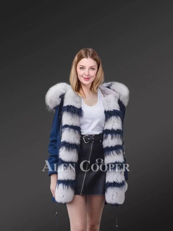 Women’s Fox Fur Long Parka with Stylish Frontline and Hood - Image 2