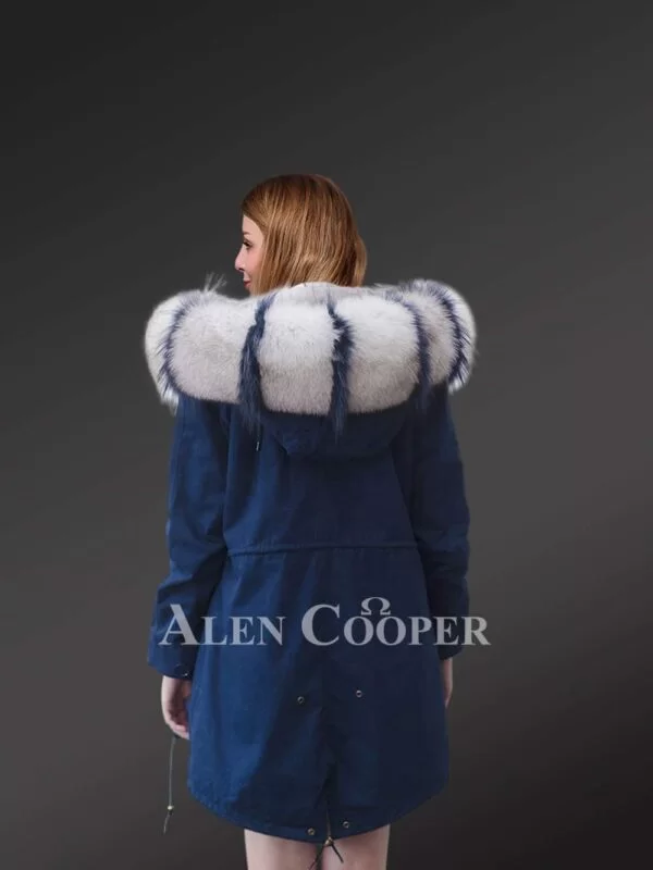 Women’s Fox Fur Long Parka with Stylish Frontline and Hood - Image 4