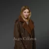 Elegant version of genuine brown shearling coats for ladies