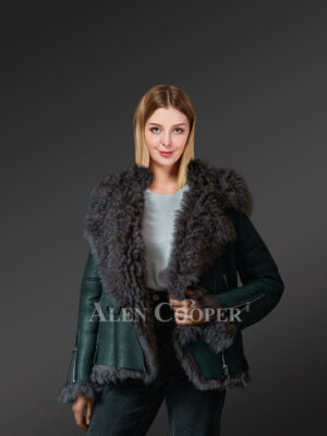 Emerald color Toscana shearling jacket to redefine regal taste of women
