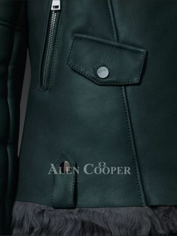 Emerald Color Toscana Shearling Jacket to Redefine Regal Taste of Women - Image 3