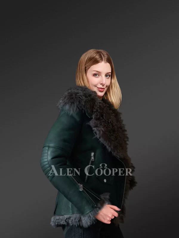 Emerald Color Toscana Shearling Jacket to Redefine Regal Taste of Women - Image 2