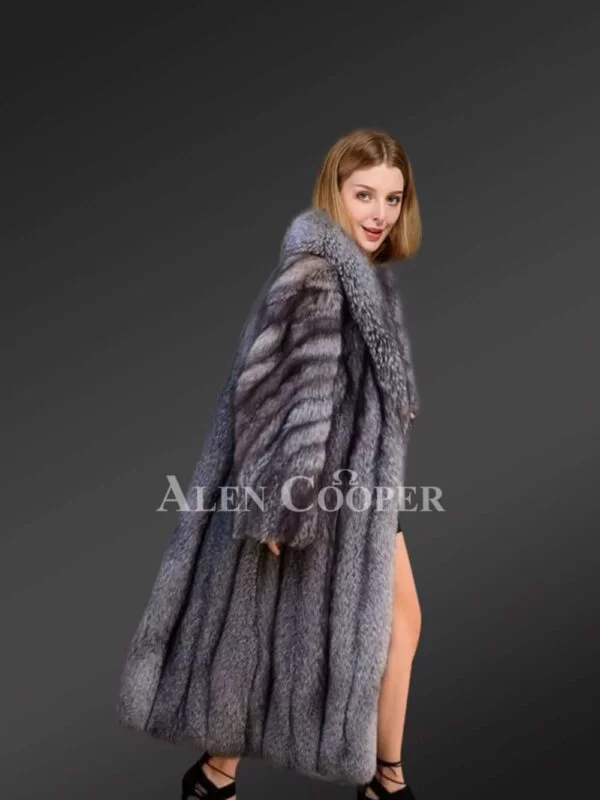 Long silver fox A-line Coat For Women - Image 2