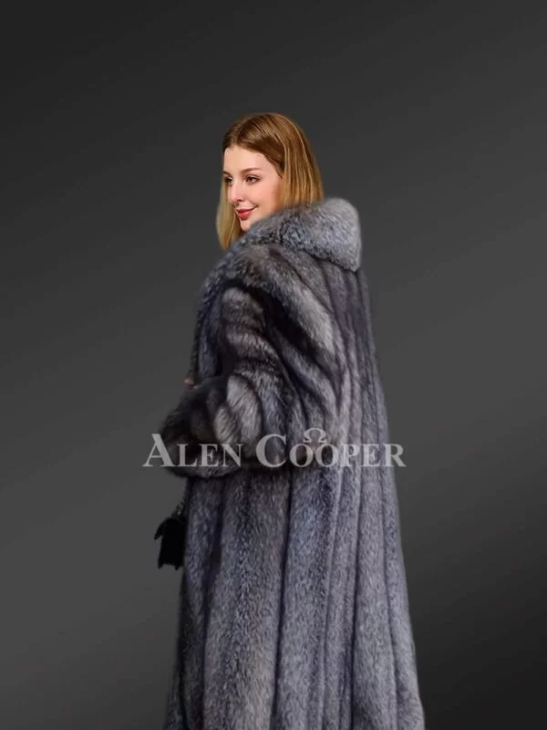 Long silver fox A-line Coat For Women - Image 3