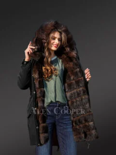 Exotic Arctic Fox Fur Black Parka for Women