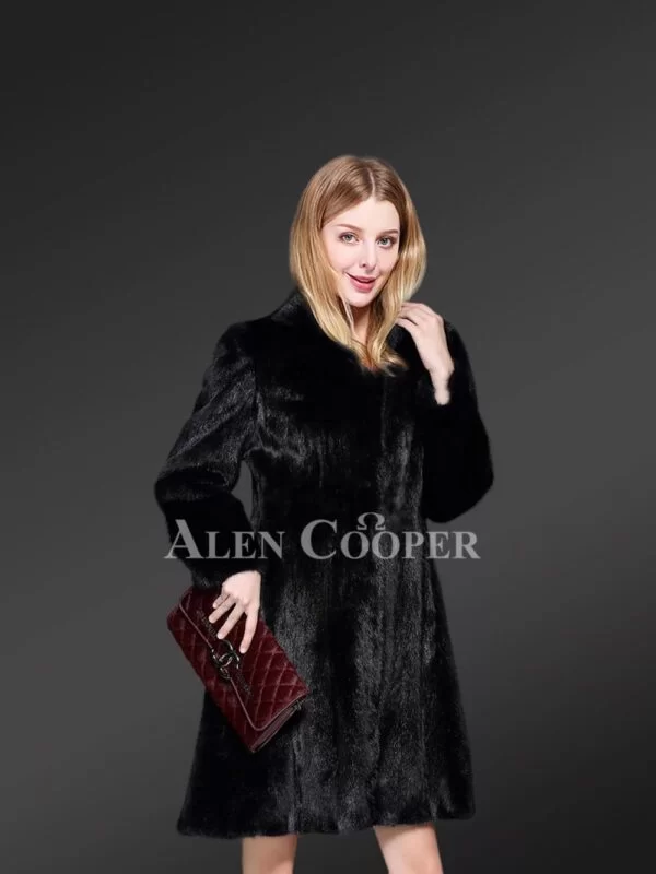 Black Mink Fur Coat for Women with the Protection of Hood & a Dressy Look - Image 2