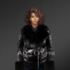 Exotic Black Moto Leather Jacket with Fox Fur and Hand Cuffs