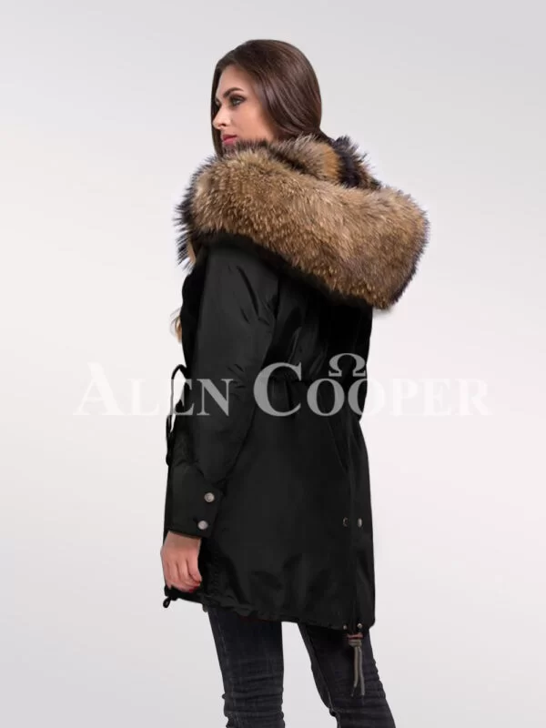 Women’s Striking Fashion Statements with Finn Raccoon Fur Hybrid Black Parka Convertibles with Rabbit Liner - Image 3