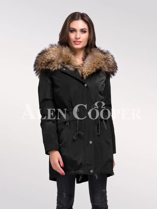 Women’s Striking Fashion Statements with Finn Raccoon Fur Hybrid Black Parka Convertibles with Rabbit Liner - Image 2