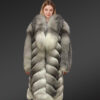 Fox Fur Long Coat in V-Shape style
