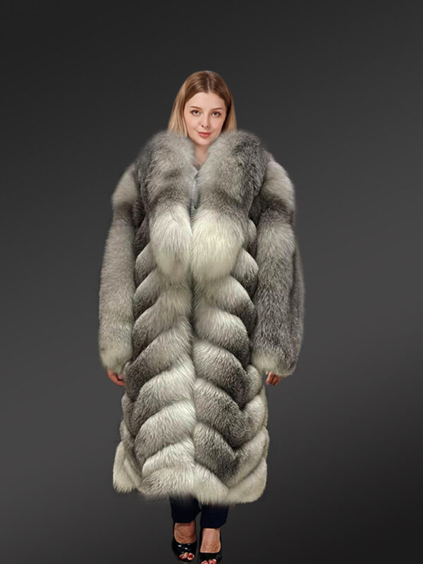 Fox Fur Long Coat in V-Shape style