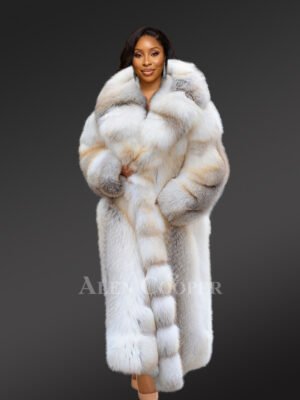Fox Fur Long Tuxedo Coat for Women