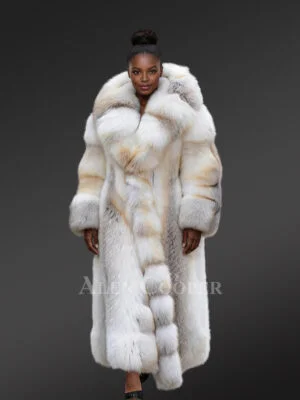 Fox Fur Long Tuxedo Coat for Women