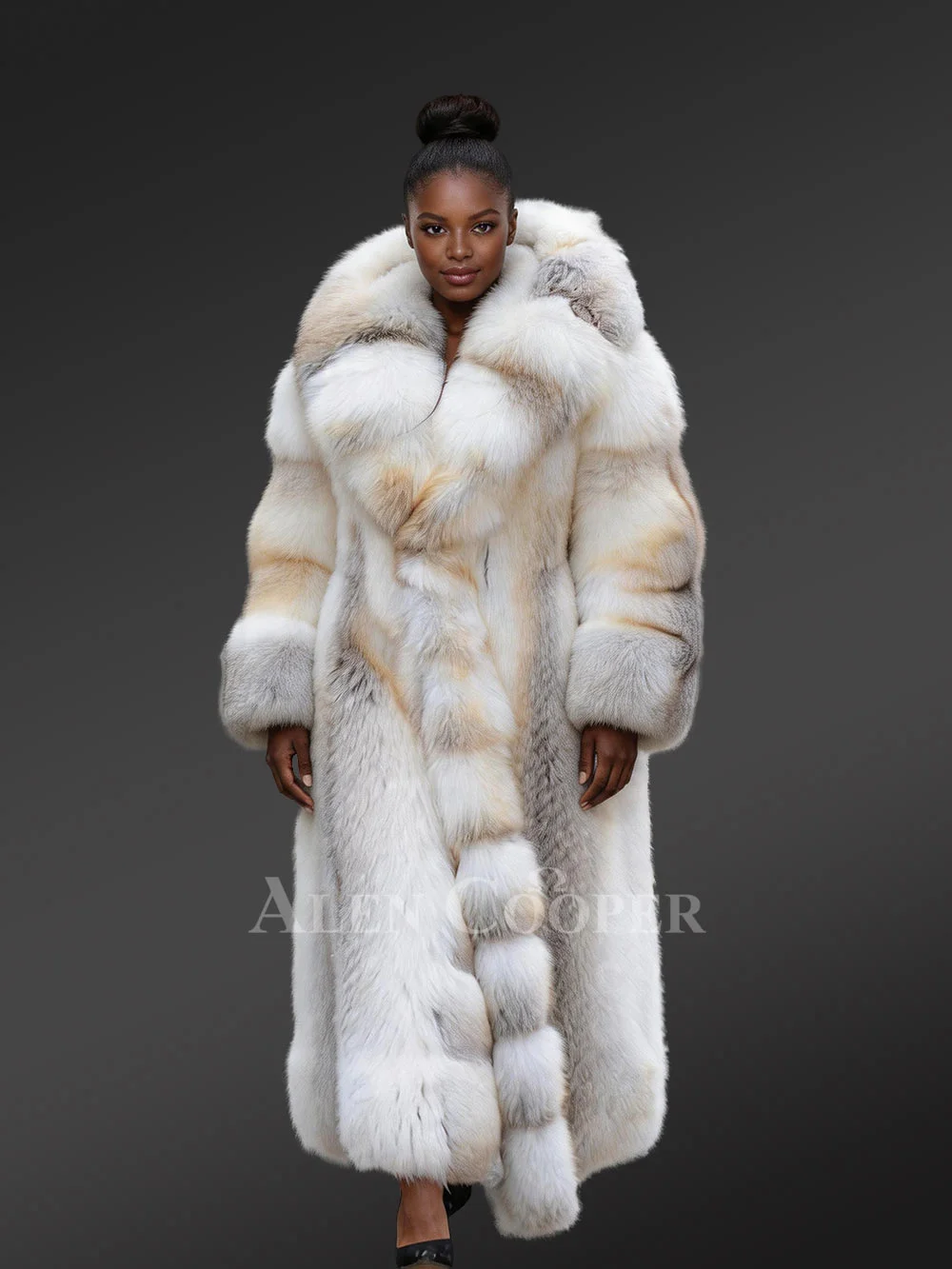 値下げ　FOXY アクアマリン フード付きロングコート F Fox Fur Tuxedo Coat For Women