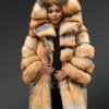Fox Fur Trench Coat with Wide Hood