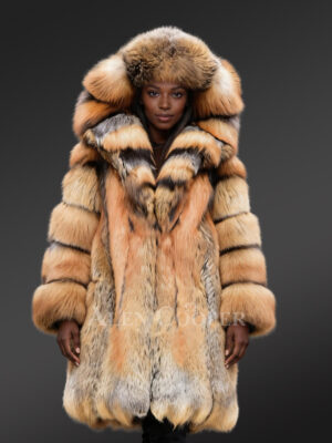 Fox Fur Trench Coat with Wide Hood