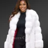 Fox Fur White Coat with Hood