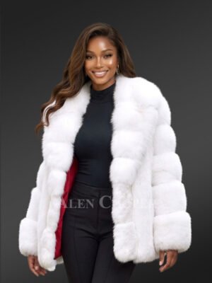 Fox Fur White Coat with Hood