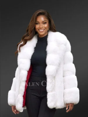 Fox Fur White Coat with Hood