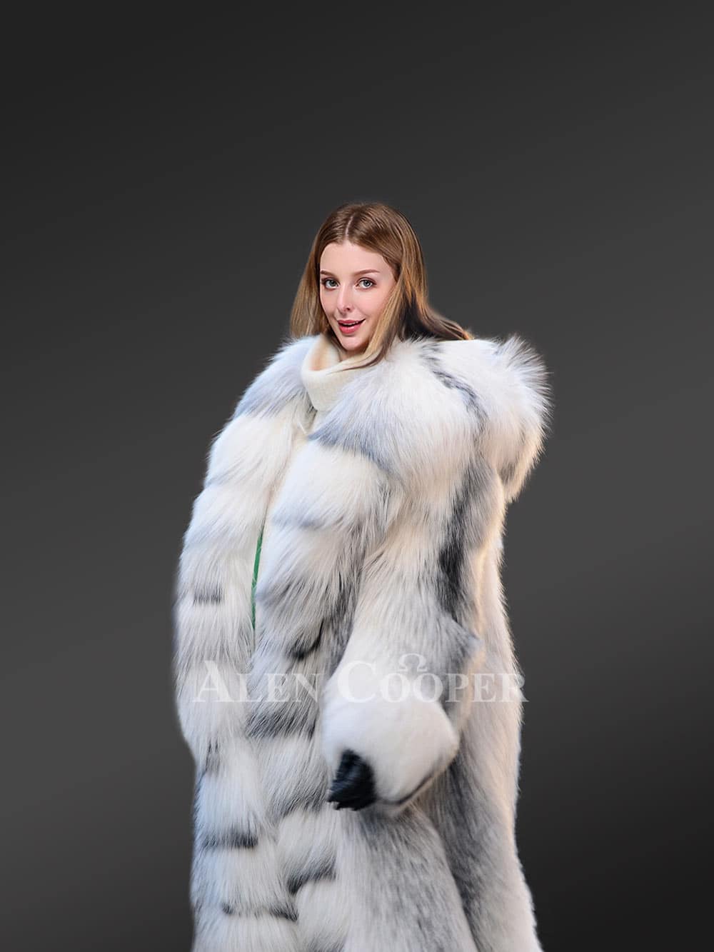 Black Sheepskin Shearling Jacket with Fox Fur for Women