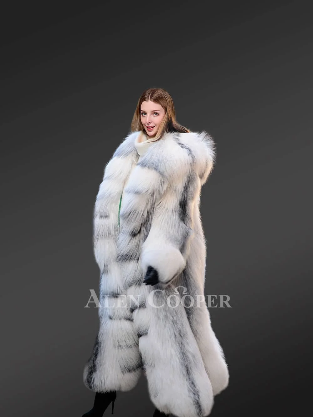 Fox Fur Long Tuxedo Coat - Image 3