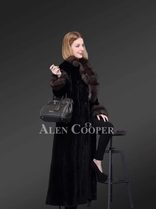 Full Length Mink Fur Coat with Sable Fur Collar - Image 2