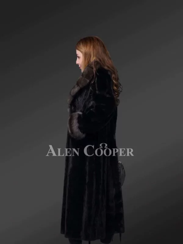 Full Length Mink Fur Coat with Sable Fur Collar - Image 3