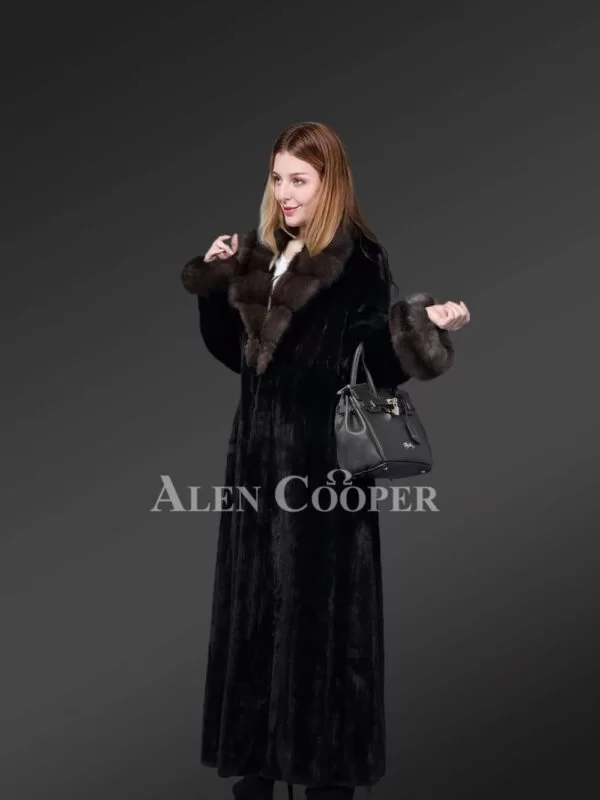 Full Length Mink Fur Coat with Sable Fur Collar - Image 4