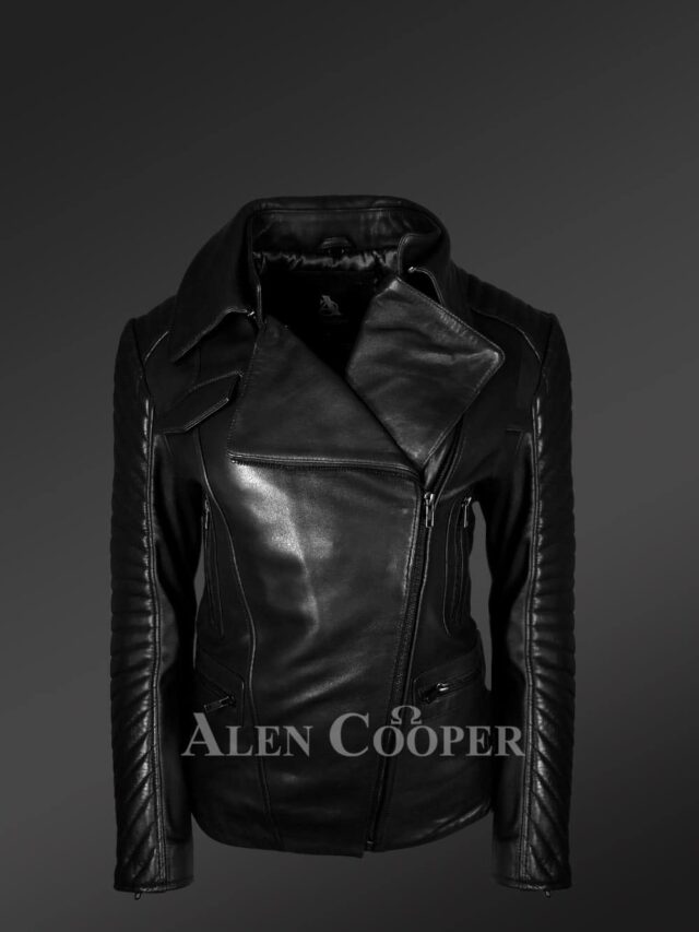 Plush Leather Jacket for Stylish Ladies in Black