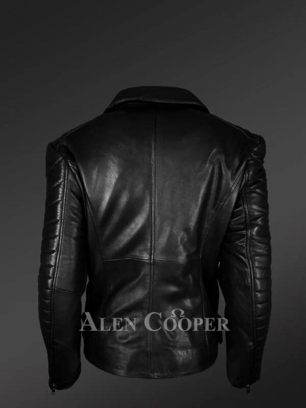Plush Leather Jacket for Stylish Ladies in Black - Image 4