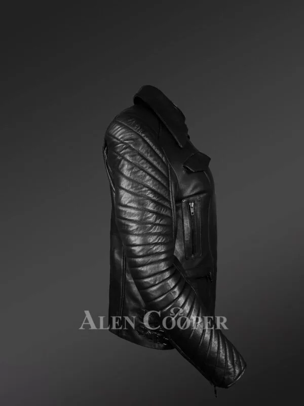 Plush Leather Jacket for Stylish Ladies in Black - Image 3