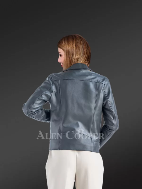 Genuine Leather Jackets in Grey for Tasteful Women with Straight Hemline - Image 3