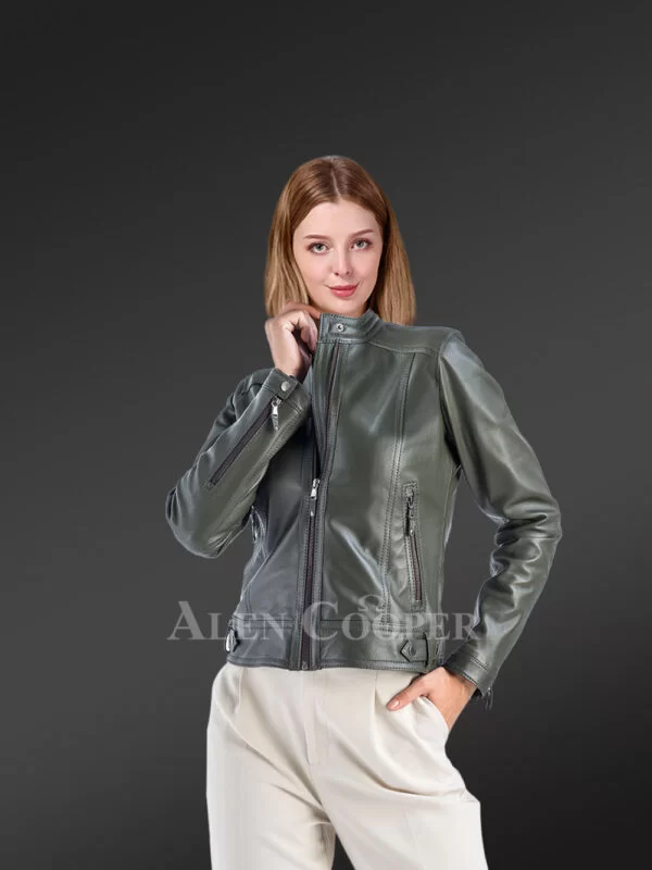 Genuine Leather Jackets in Olive for Tasteful Ladies views