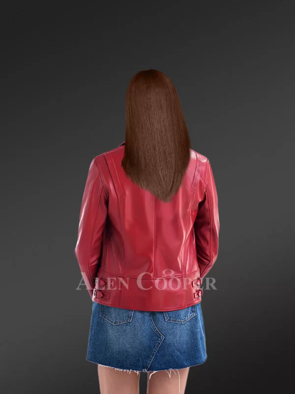 Genuine Leather Jackets in Red for Tasteful Women Is a Biker-Style Winter Outfit - Image 2