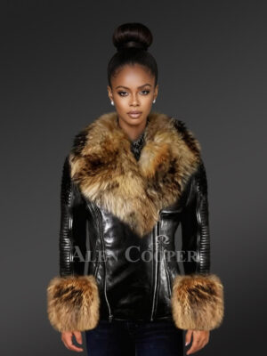 Genuine Leather Jackets with Detachable Fur Collar and Handcuffs